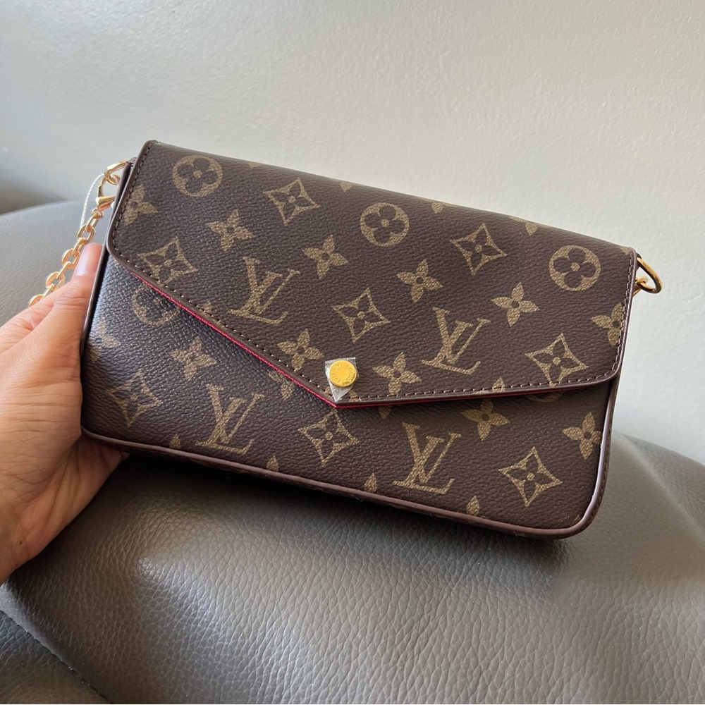 LV Brown and Red Monogram flower Women's Wallet Set.